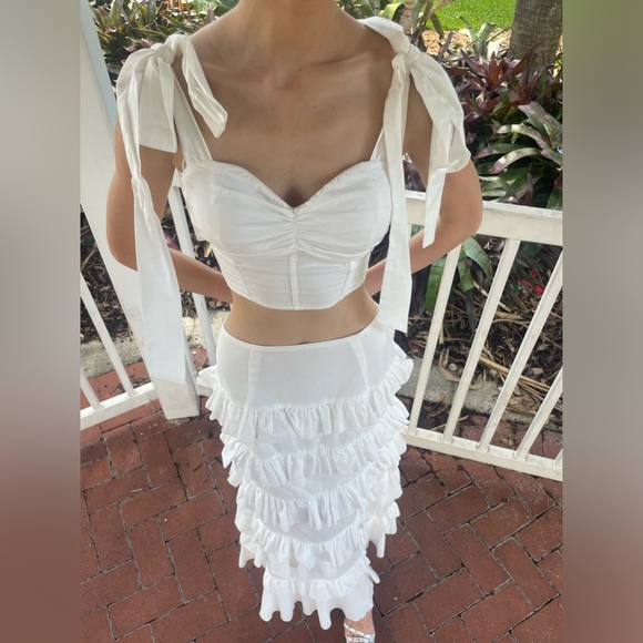 White 2-Piece Crop Top and Maxi Ruffle Skirt Set - Picture 5 of 10